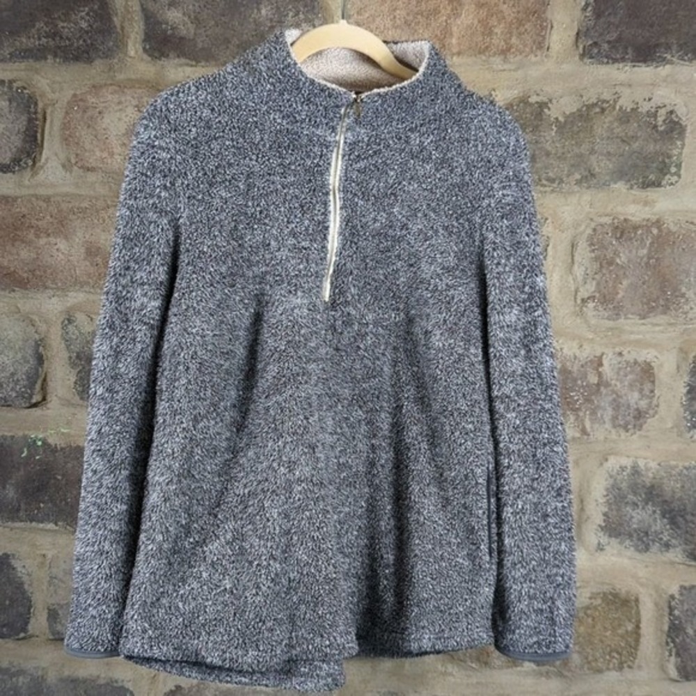 Entro Women's Grey Sherpa Fleece Quarter Zip Pullover Sweater Medium Gorpcore